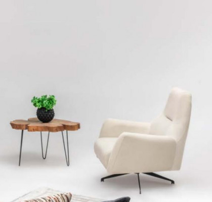 Stoffen fauteuil Fauteuil Oorfauteuil Beige Bekleding Woonkamer Eenzitter Stoel