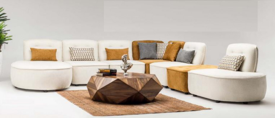 Sectiebank Sofa Modulaire Hoekbank L-vorm Bank Beige Stof Bekleding