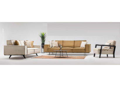 Bankstel stoffen sofa vierzitter tweezitter fauteuil sofa bruin set