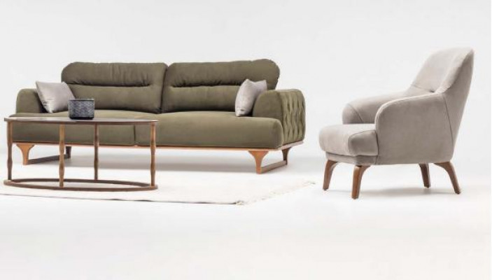 Compleet stoffen driezitsbank sofa fauteuil bankstel groen