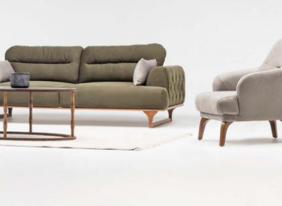 Compleet stoffen driezitsbank sofa fauteuil bankstel groen