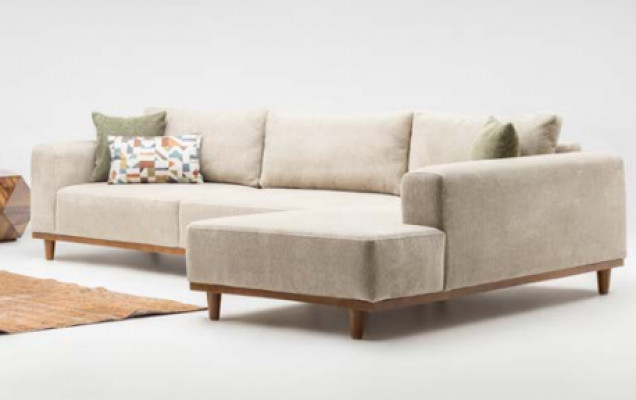 Hoekset Hoekbank L-vorm Stoffen bank Gestoffeerde bank Bank Sofa Beige