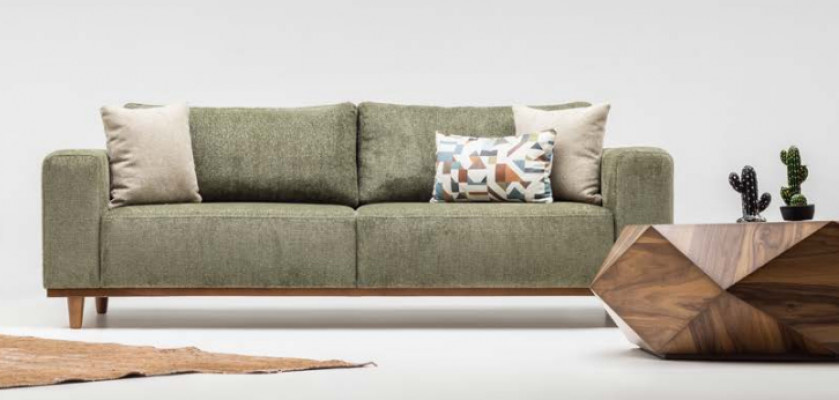 Garnituur L-vormige hoekbank stoffen driezitsbank beige fauteuil.