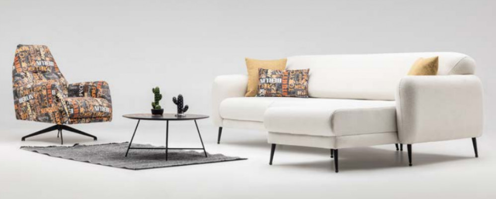 Hoekbank L-vormige stoffen sofa beige draaifauteuil set