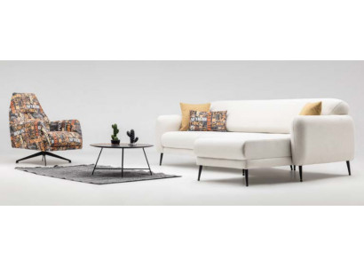 Hoekbank L-vormige stoffen sofa beige draaifauteuil set