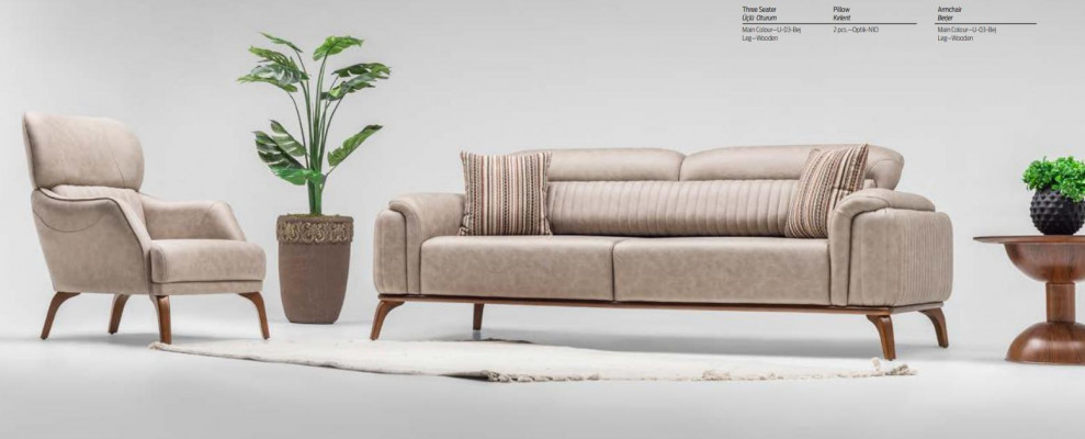 Complete beige kunstleren banken designer leren driezits eenzitsstoel
