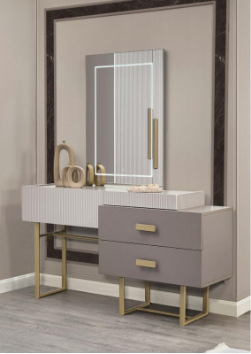 Slaapkamer set tweepersoonsbed nachtkastjes kast console beige 5-delig