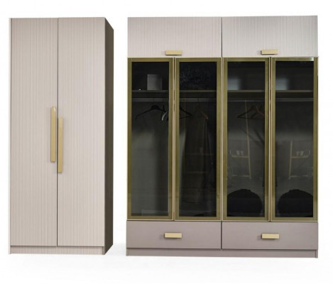 Slaapkamer set tweepersoonsbed nachtkastjes kast console beige 5-delig