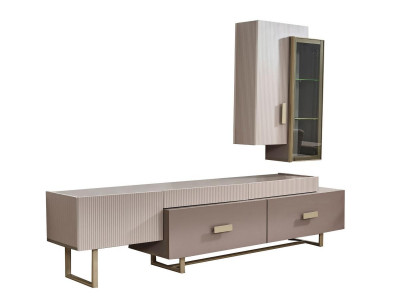Woonkamer TV standaard wandkast RTV lowboard hout beige tafel groep
