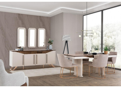 Eetgroep Eetkamer Eethoek Eettafel Stoelen Dressoir Hout Beige 8-delig