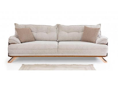 Modernere 3-zits woonkamer beige gestoffeerde bank stoffen driezitsbank.