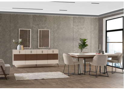 Beige eetgroep Luxe eetkamermeubilair 6x textiel stoelen Eettafel Nieuw