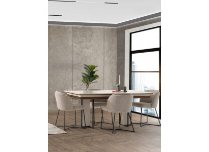 Volledige Beige Eetkamer Set Designer Eetgroep Houten Tafel Stoelen