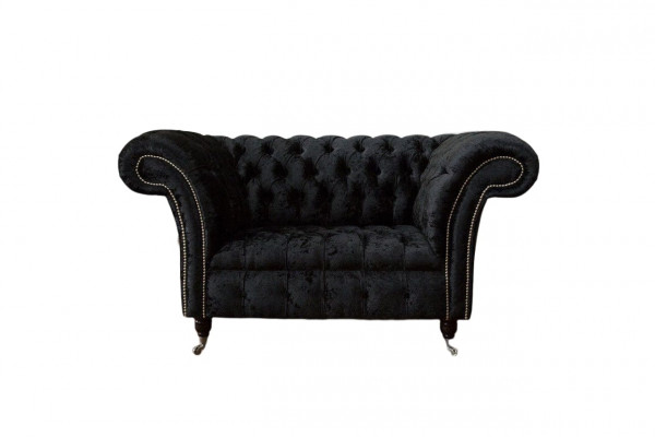 Chesterfield fauteuil ontwerp gestoffeerde bank zwart textiel stof lounge.