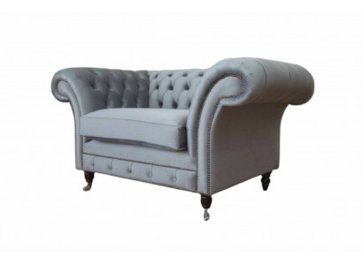 Chesterfield fauteuil textiel bank stof bank banken lounge grijs.