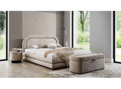 Exclusieve Beige Slaapkamerset met Tweepersoonsbed Gestoffeerde Nachtkastjes