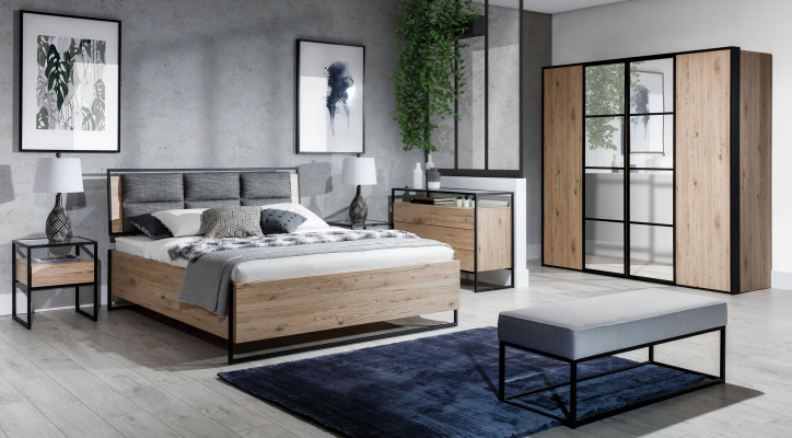 Modern slaapkamer set Bed Kledingkast Houten Commode 5-delige set