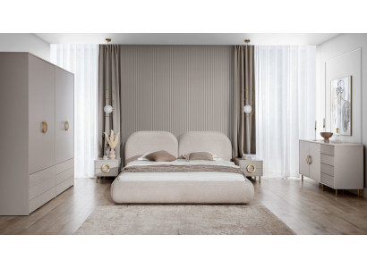 Beige slaapkamerset tweepersoonsbed kledingkast ladenkast 2x nachtkastjes