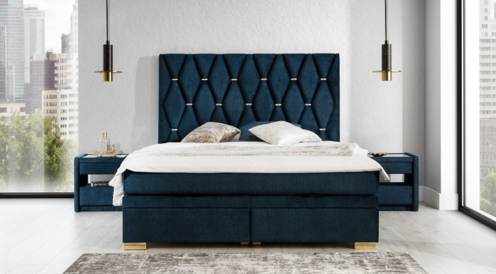 Blauw slaapkamertextiel set Juweel nachtkastjes Roestvrijstalen bed 3-delig