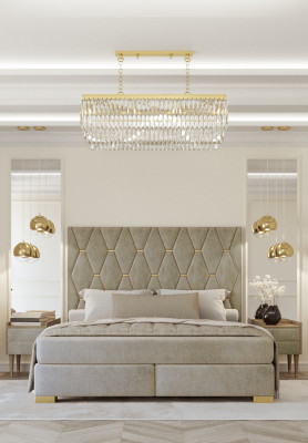 Grijze slaapkamer tweepersoonsbed met design nachtkastjes luxe 3-delige set