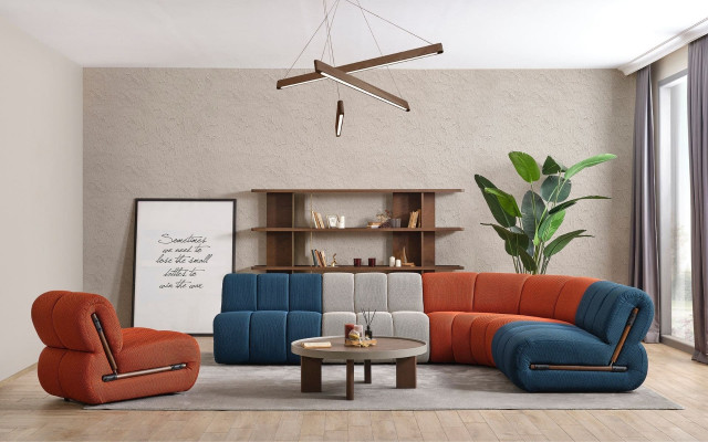 Woonkamer zitgroep designer L-vorm bankstel relax luxe fauteuil