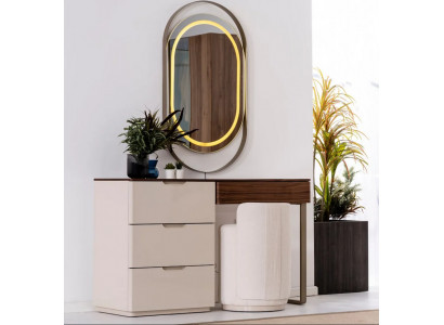 Beige kaptafel met spiegel slaapkamer makeuptafel luxe 2-delige set