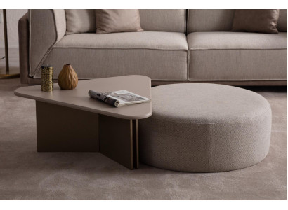 Beige woonkamer set designer houten salontafel beklede hocker 2-delige set