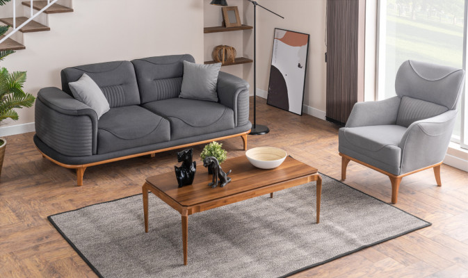 Modern grijs 2-delig woonkamerstel driezitsbank en fauteuil
