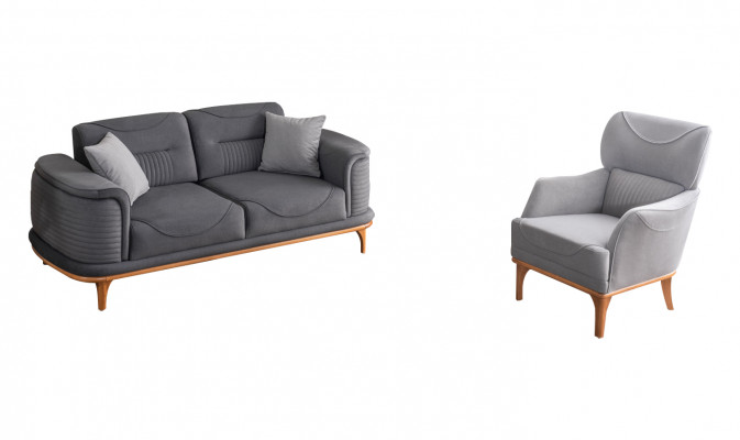 Modern grijs 2-delig woonkamerstel driezitsbank en fauteuil