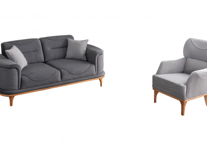 Modern grijs 2-delig woonkamerstel driezitsbank en fauteuil