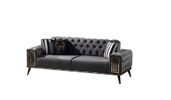 Chesterfield Zwart-Gouden Driezitter Woonkamer Luxe 3-zits Meubel