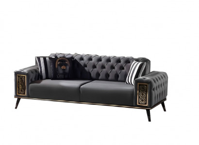 Chesterfield Zwart-Gouden Driezitter Woonkamer Luxe 3-zits Meubel