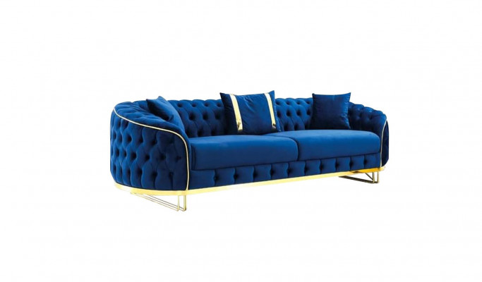 Blauw Chesterfield bankstel Designer woonkamer Driezitsbank Roestvrijstalen meubels
