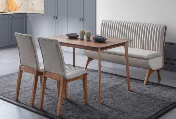 Moderne witte eethoek designer eettafel 2x stoelen bank 4-delig.