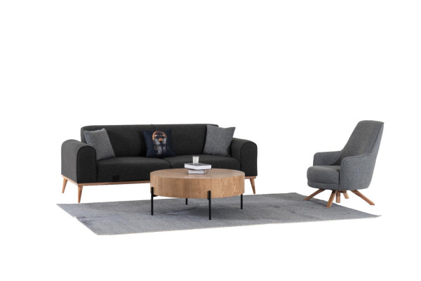 Moderne woonkamer fauteuil, eenzitter, gestoffeerde relaxfauteuil, houten poten, nieuw.