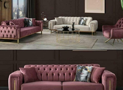 Meubel woonkamer meerkleurig set 2x 3-zits banken en fauteuil 3-delig.