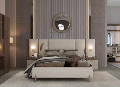 Modern slaapkamer set bestaande uit een bed met bank en 2x nachtkastjes, 3-delig nieuw.