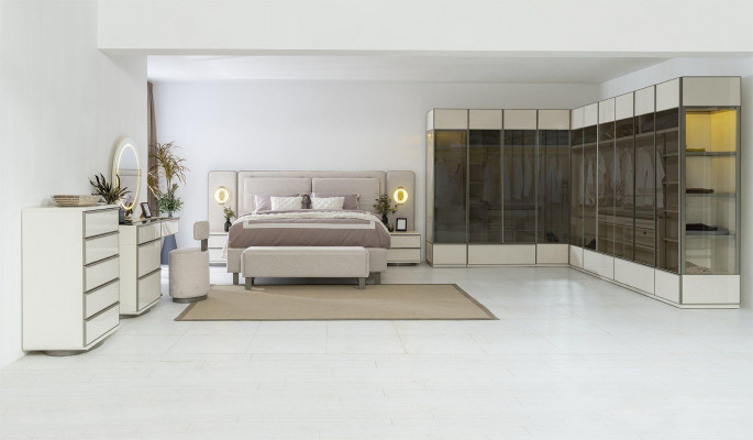 Compleet slaapkamer set designer bed nachtkastjes kaptafel 7-delig