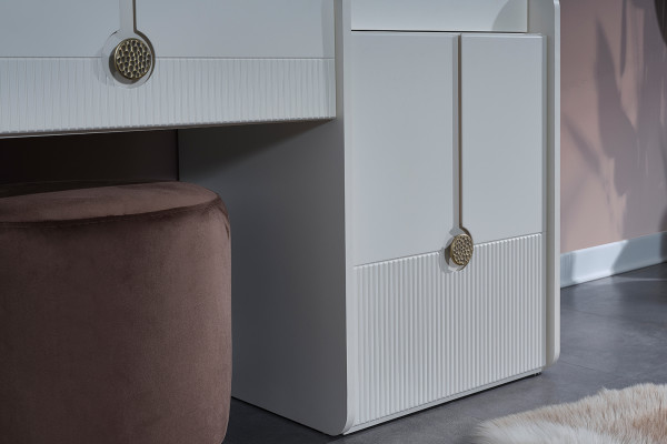 Witte kaptafel Stijlvolle spiegel Rond spiegel Kaptafel 2-delig