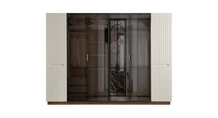 Stijlvolle slaapkamer designer set textiel tweepersoonsbed, edele kast.