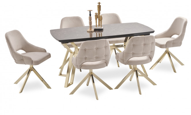 Moderne 6x stoelen gestoffeerde stoel luxe fauteuil beige stoel leunstoel eetkamerstoel