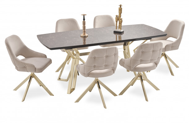 Moderne 6x stoelen gestoffeerde stoel luxe fauteuil beige stoel leunstoel eetkamerstoel