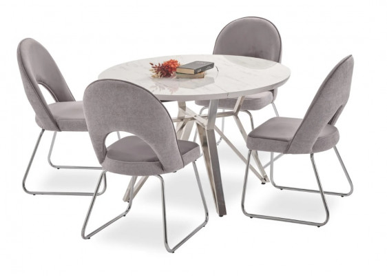 Luxe eethoek set eettafel 4x stoelen hout stoel textiel eetset garnituur nieuw