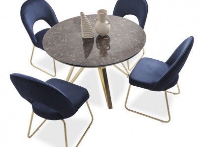 Luxe eetkamerset eetkamertafel 4x stoelen textiel eethoek modern garnituur nieuw
