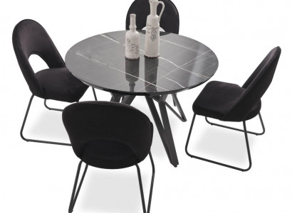 Luxueuze eetkamer set eettafel 4x stoelen stoel textiel eetgroep garnituur nieuw