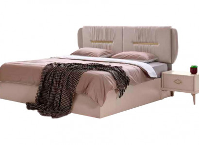 Bed slaapkamer tweepersoonsbed modern design rechthoekig beige effen.