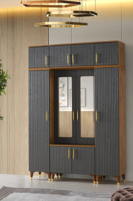 Garderobekast Grijs Bruin Tweekleurig Rechthoekig Modern Design Stijl Slaapkamer