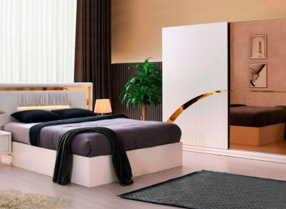 Slaapkamer compleet set 4-delig bed nachtkastjes kledingkast wit modern stijl