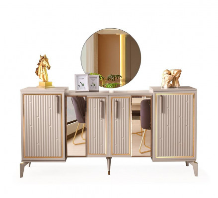 Dressoir Modern Rechthoekig Design Beige Goud Tweekleurig Eetkamer met Spiegel