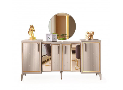 Dressoir Modern Rechthoekig Design Beige Goud Tweekleurig Eetkamer met Spiegel